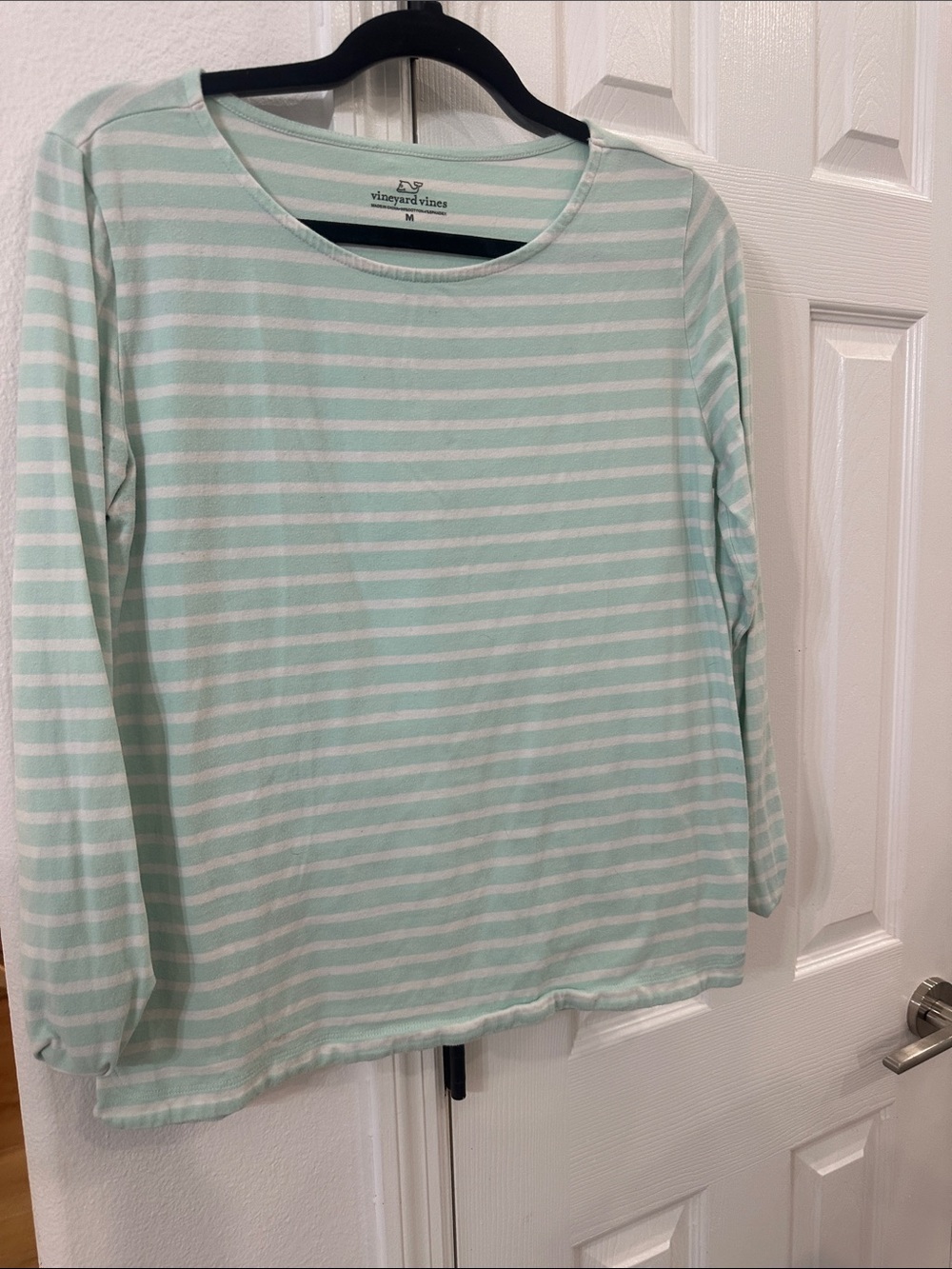 Vineyard Vines Mint & White Striped Long Sleeve Tee